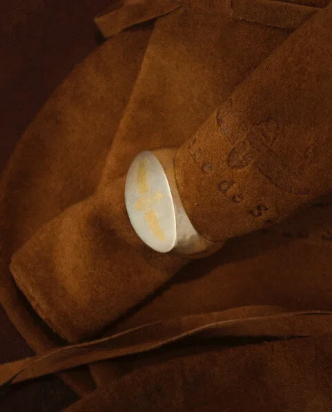 Mens White Gold with Scarab Inlay Ring 