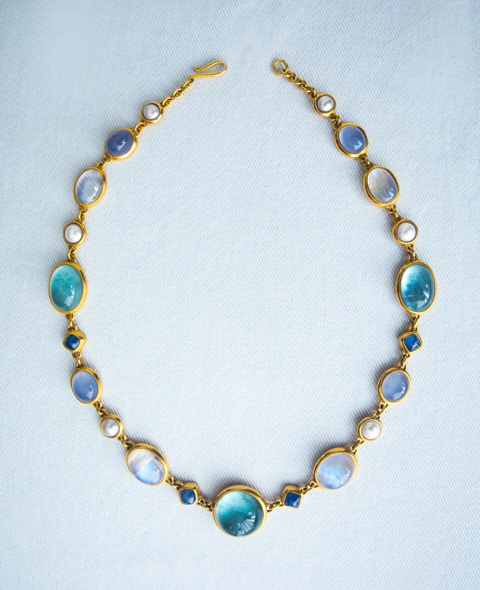 22k Gold Aqua and moonstone necklace