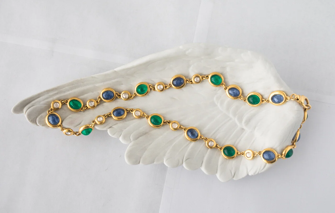 22k Gold Emerald, Saphire and Diamond Necklace