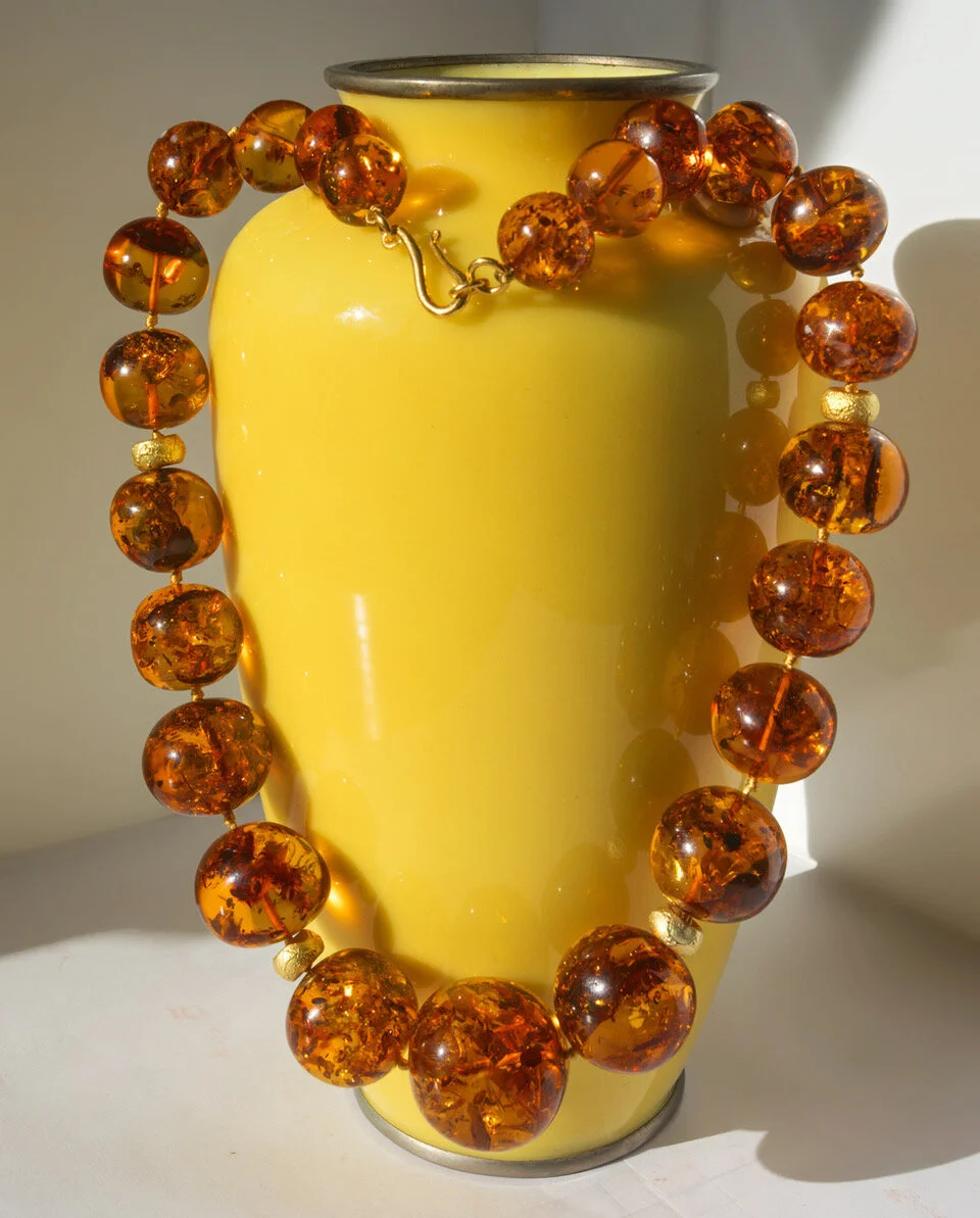 Large Amber Necklace with Gold Rondels