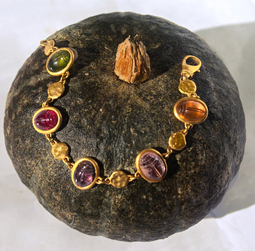 22k Gold Multi Stone Scarab Bracelet