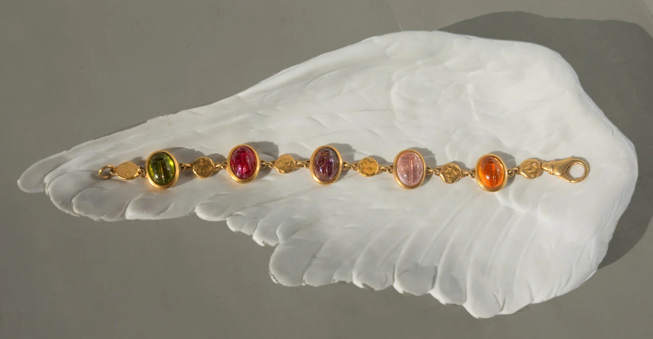 22K Gold Multi Stone Hinged Scarab Bracelet 