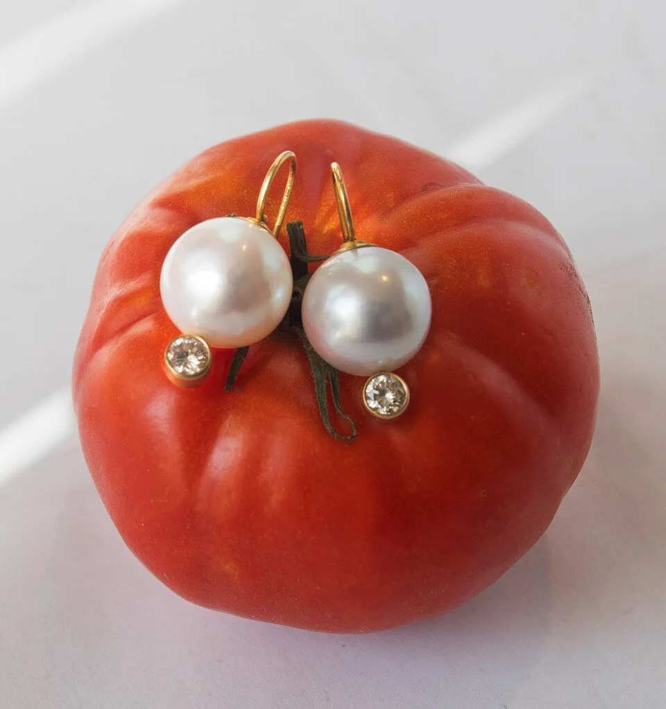 South Sea pearl and diamond earrings