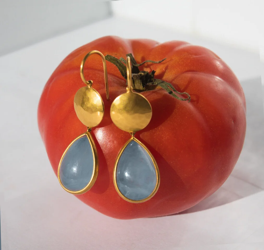 Double drop sundisc and aqua earrings