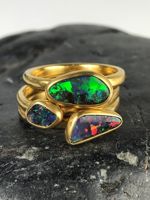 22k Gold Boulder Opal stack rings