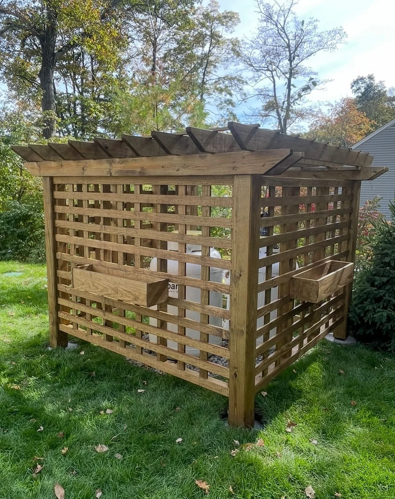 Custom built pergola with a special safety check from the boss ☝🏻#carpentry #pergola #framing