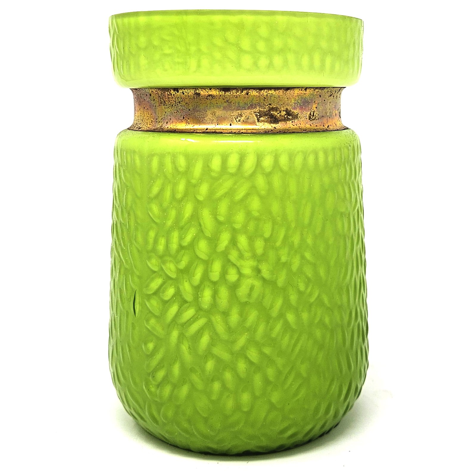 LIME METAL  COLLARED SHORT VASE 7"