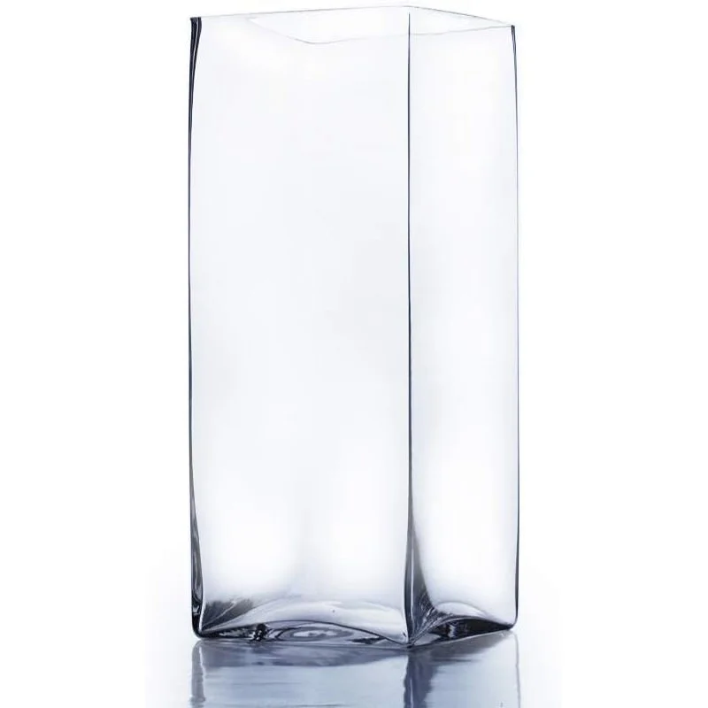 8" by 20" CLEAR GLASS SQUARE TALL VASE