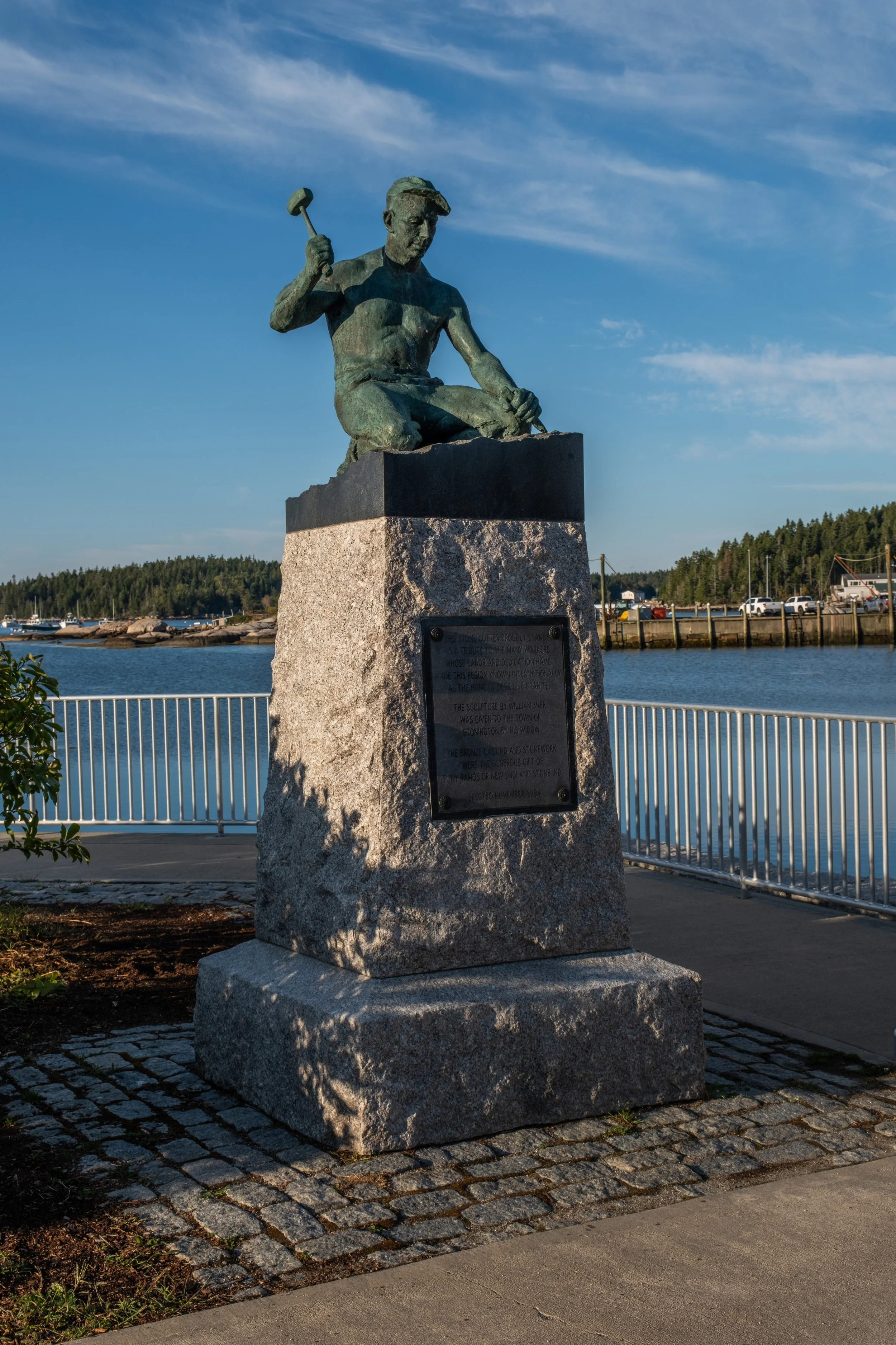 Statue of stone cutter.  Stonington, Maine. 