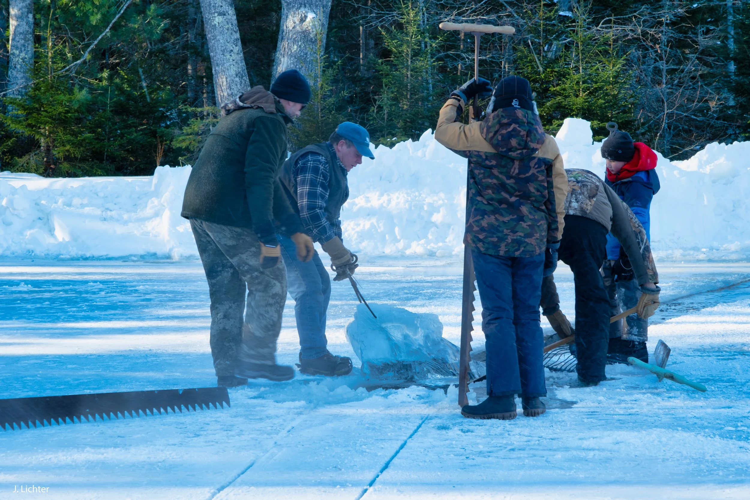 Ice harvest.  West Bristol, Maine.