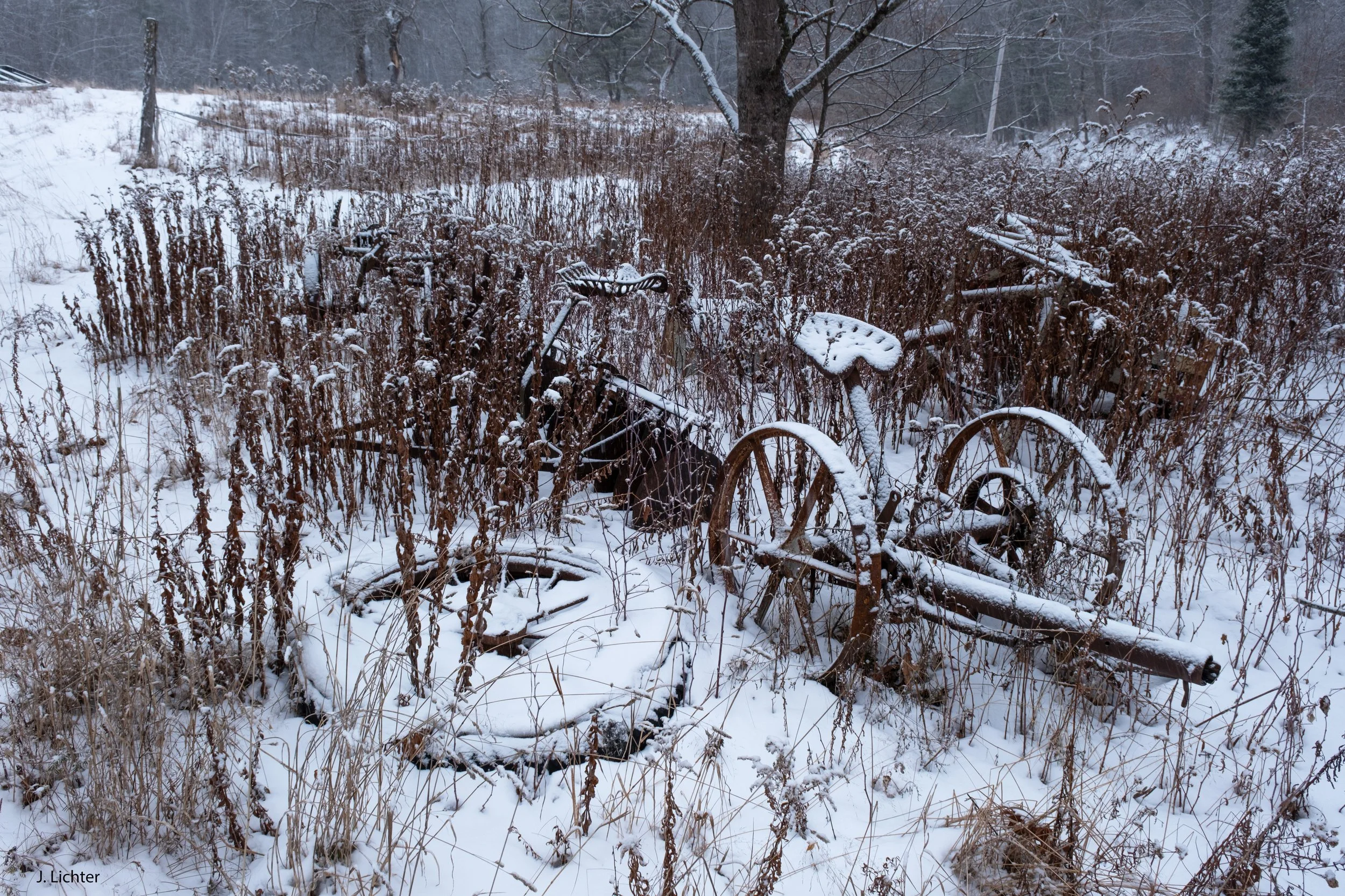 Old farm equipment.  Topsham, Maine.