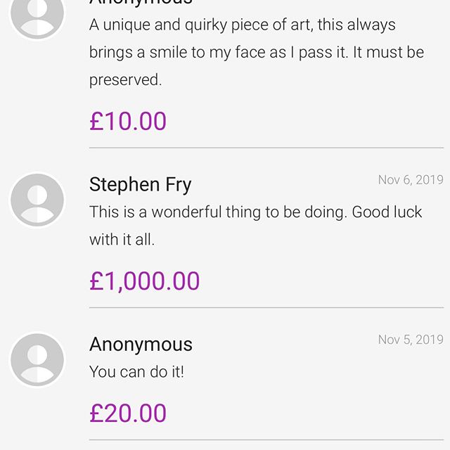 Thank you so much to @stephenfryactually for your incredibly generous donation - we fight on to protect Gerry&rsquo;s legacy in order to let it be shared with the world #gerryspompeii - please continue to share and donate