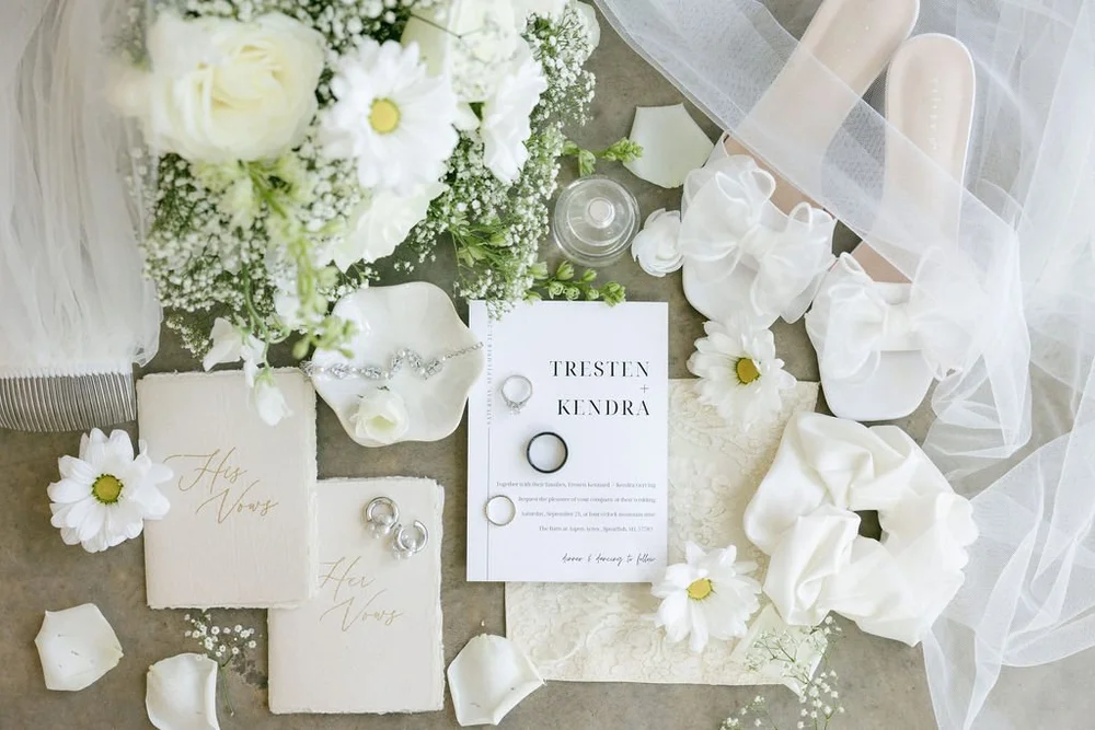 Custom flat lay items for a bride's wedding in south dakota - what to prep for the photographer