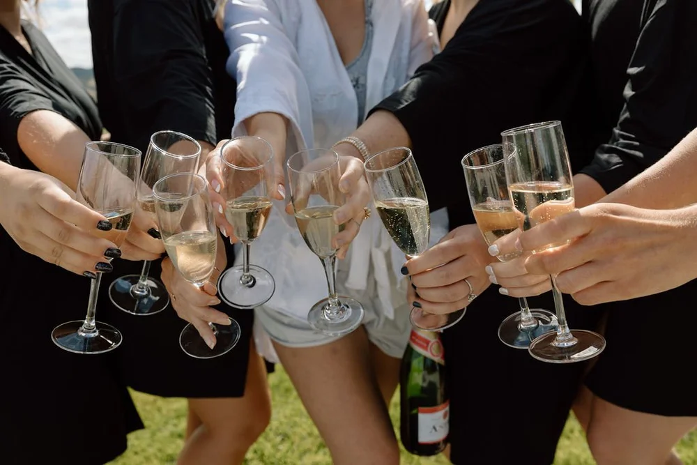Wedding party cheers at a wedding in Spearfish, SD