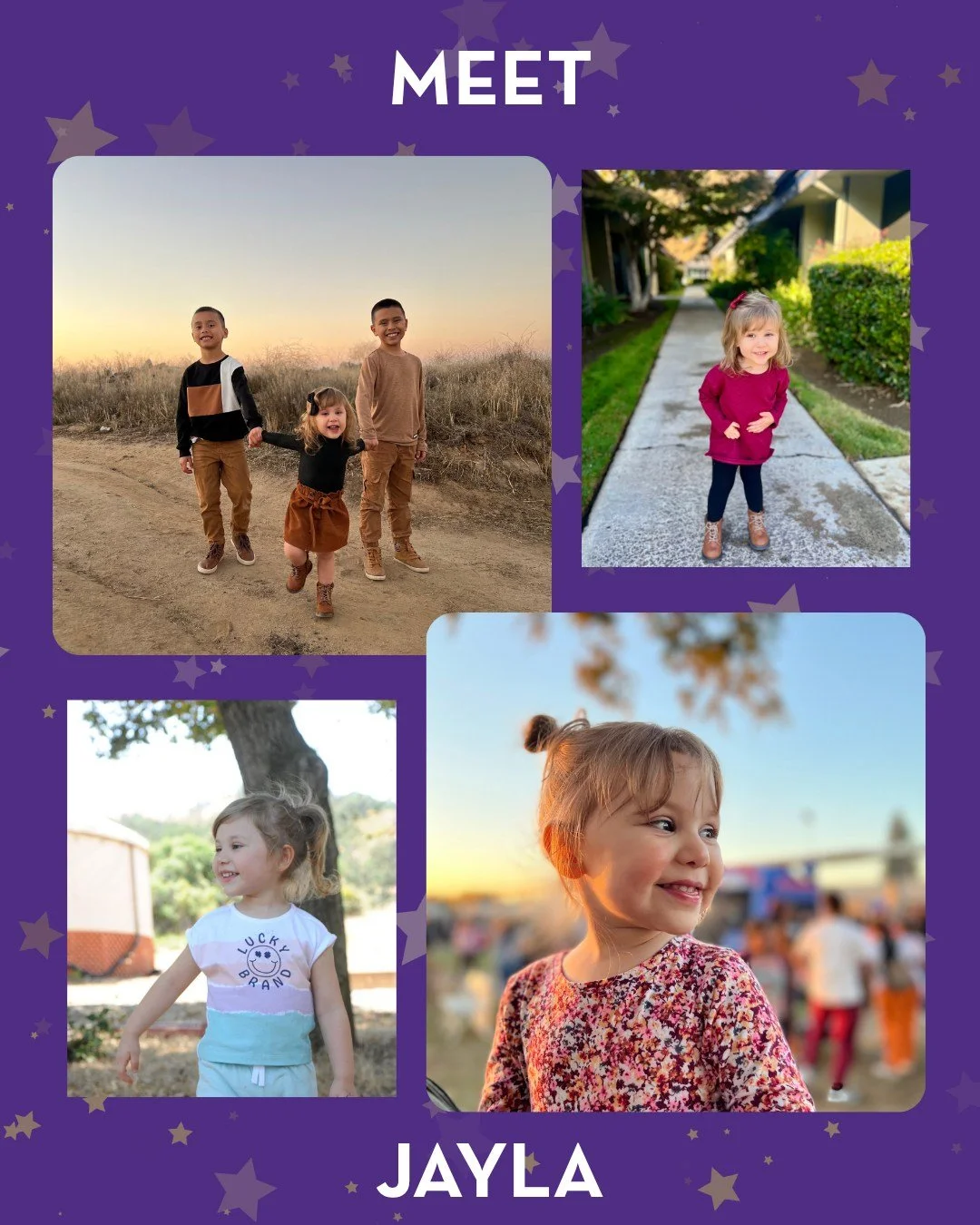Meet Jayla! ✨💜 
Jayla has Rett Syndrome and lives in California. Jayla was diagnosed in 2023 at age 2. She has suffered from 2-3 regressions, which began when she was 2 months. Getting her diagnosis was a relief for Jayla's family because they got a