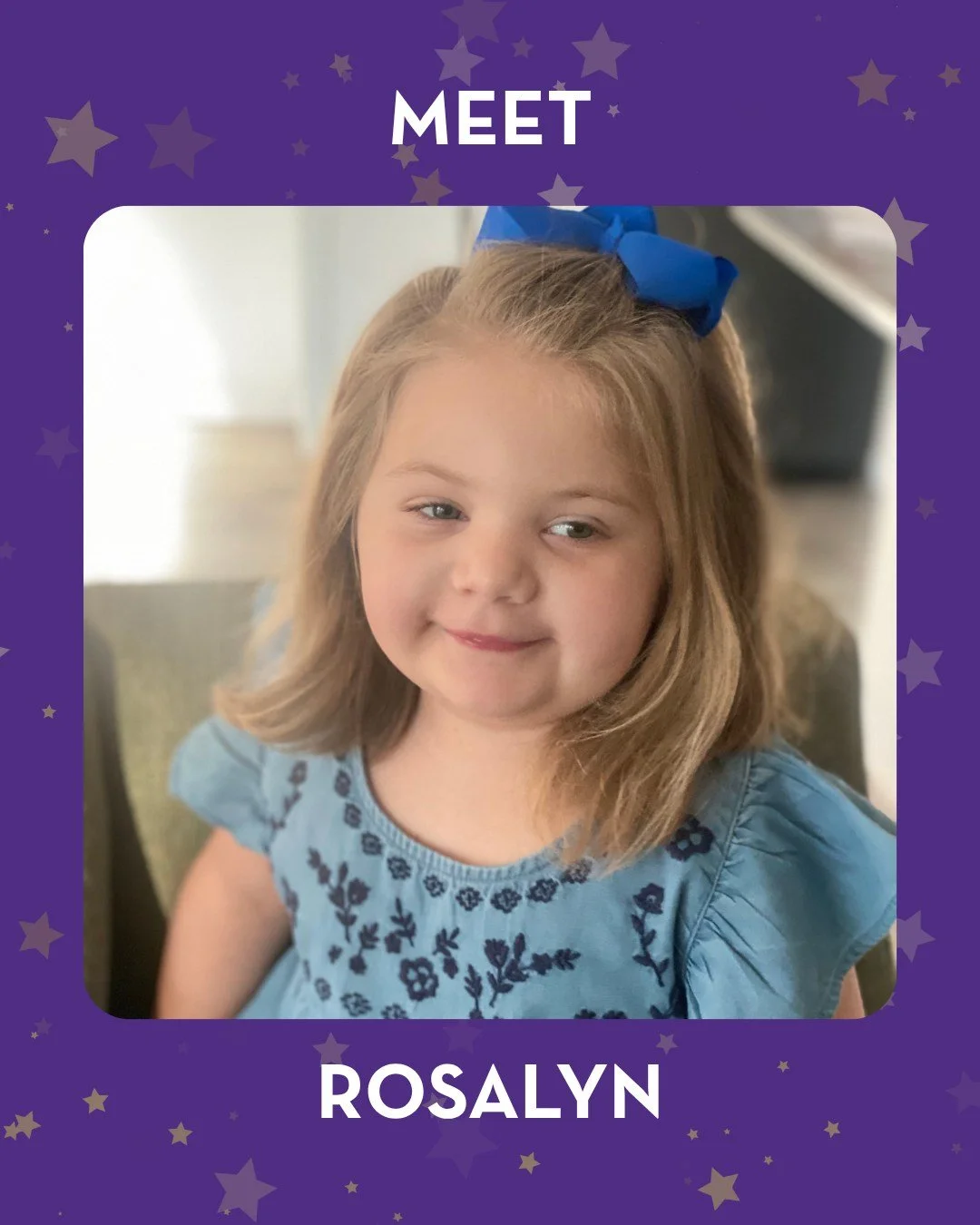 Meet Rosalyn! ✨💜 
Rosalyn has Rett Syndrome and lives in Kentucky. Rosalyn or &ldquo;Ros&rdquo; as he family calls her is a bundle of joy. Full of the sweetest smiles and giggles, she likes to spend her time watching Bluey or playing on her tablet. 