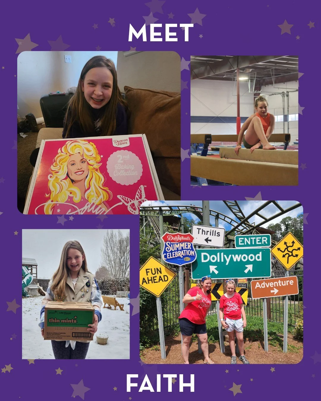 Meet Faith! ✨💜 
Faith has Rett Syndrome and lives in Idaho. Faith is a determined force to be reckoned with. She sets her mind to a goal and works hard to try to accomplish it! Faith is very atypical. She has preserved speech and some great motor fu