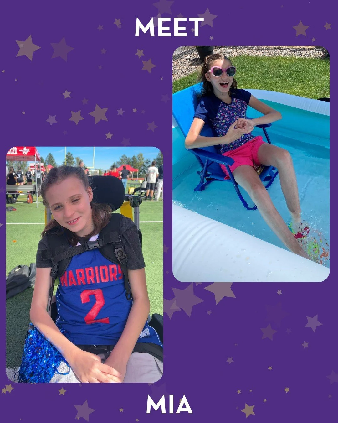 Meet Mia! ✨💜 
Mia has Rett Syndrome and lives in Colorado. 
#rettstars #rettsyndromewarriors #rettsyndrome #rettsyndromeawarenessmonth #octoberisrettsyndromeawarenessmonth #curerettsyndrome #makeretthistory #rettyforacure #curerett
