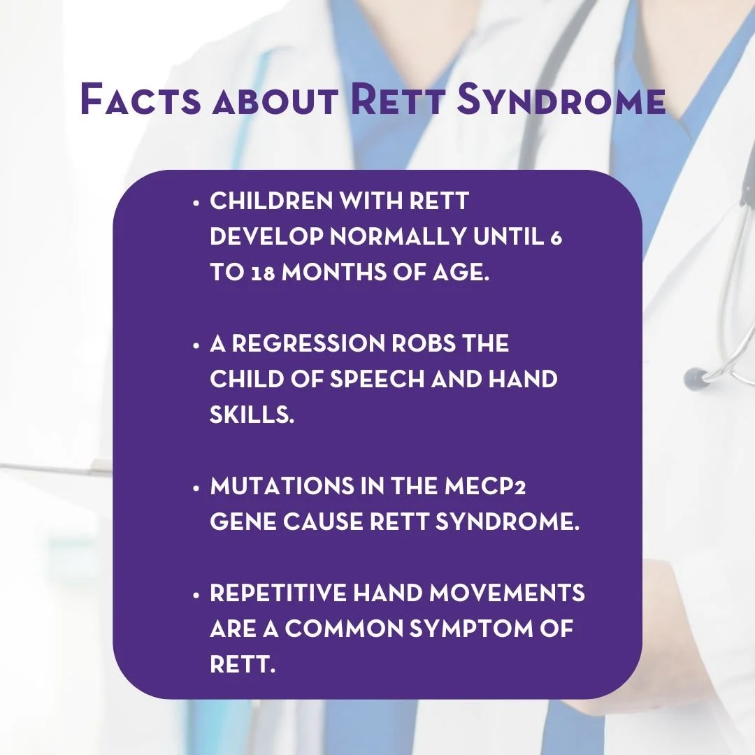 What is Rett Syndrome?

💜 Rett Syndrome is a rare, genetic neurological disorder that is caused by a mutation in the MECP2 gene on the X chromosome. 

Visit our website for more information on Rett Syndrome, including Rett Resources, blogs, and ways