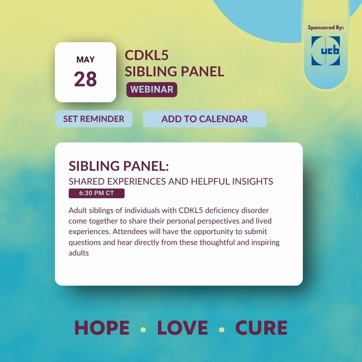 Happening Tonight! Join the International Foundation for CDKL5 Research for a virtual Sibling Panel featuring adult siblings who will come together to answer questions and share perspectives shaped by lived experience. 

This is a great opportunity t