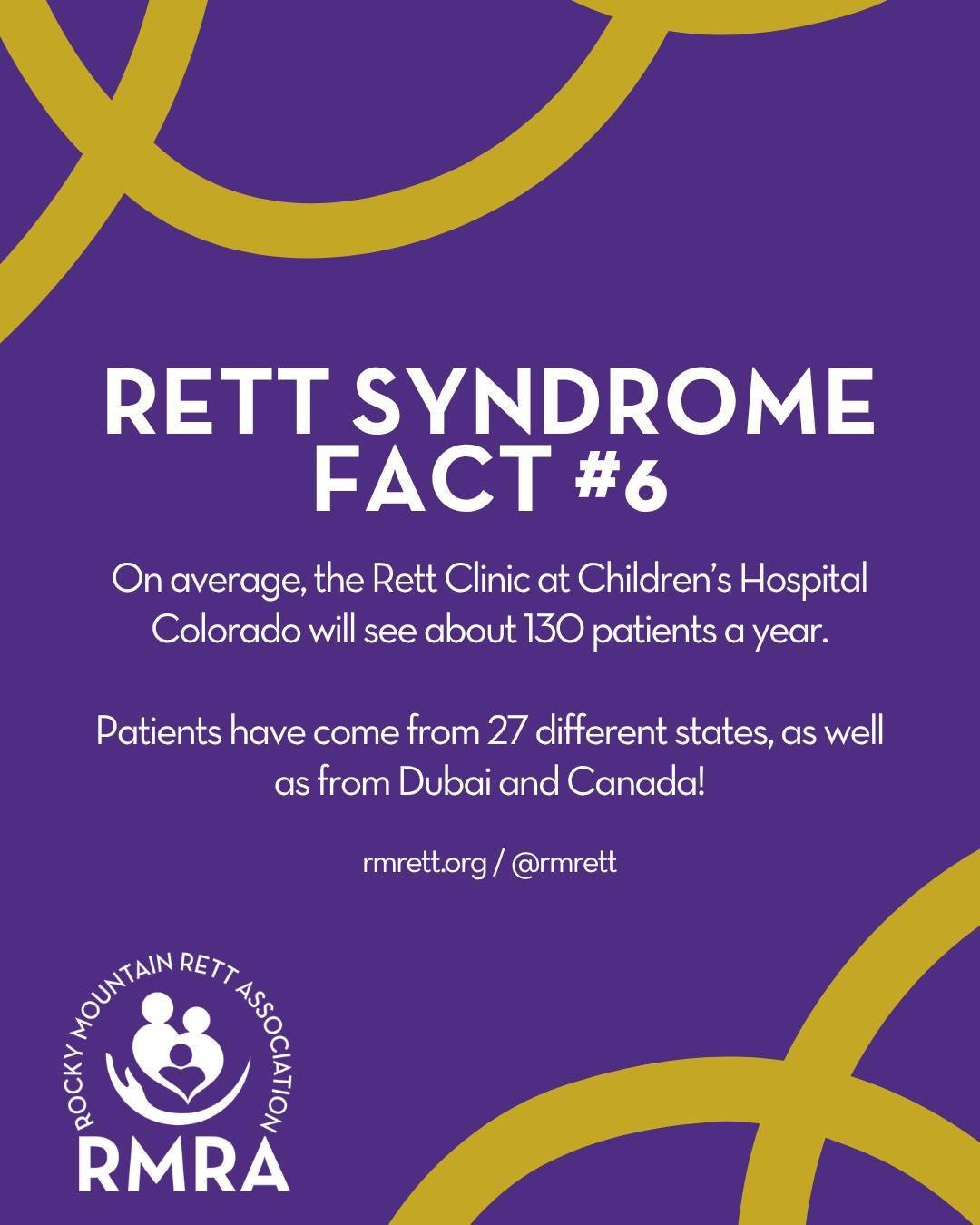 Patients come from all over the US to visit the Rett Clinic, as well as from Dubai and Canada! 🧬💜

#rettsyndromeawareness #octoberisrettsyndromeawarenessmonth #rettsyndrome #curerett #rettclinic #childrenshospitalcolorado #rmra #rettsyndrome