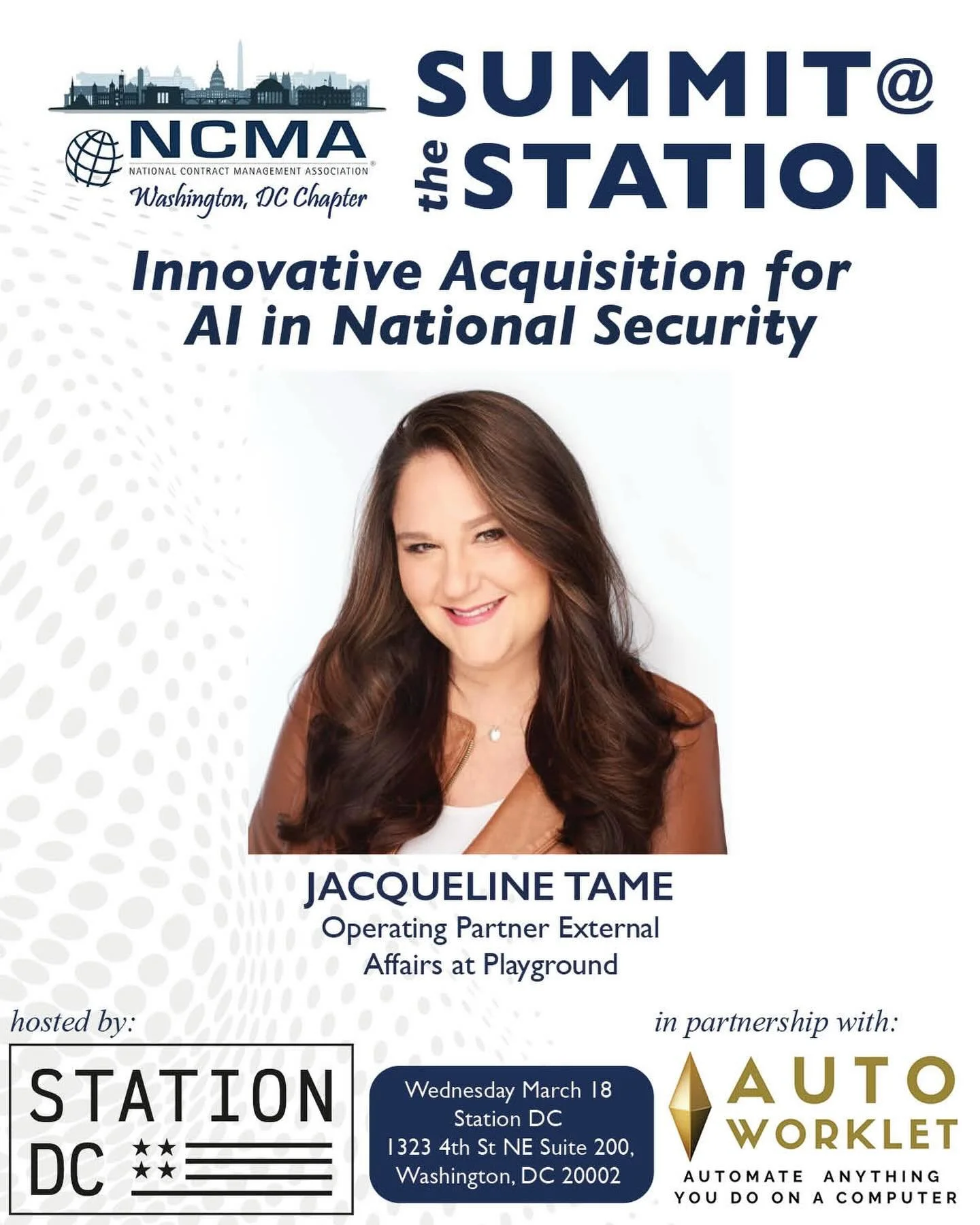 Jacqueline Tame of Playground Global will moderate our March 18 conversation on innovative acquisition for AI in national security.

With experience spanning government to venture capital, she&rsquo;ll guide a discussion on accelerating AI deployment