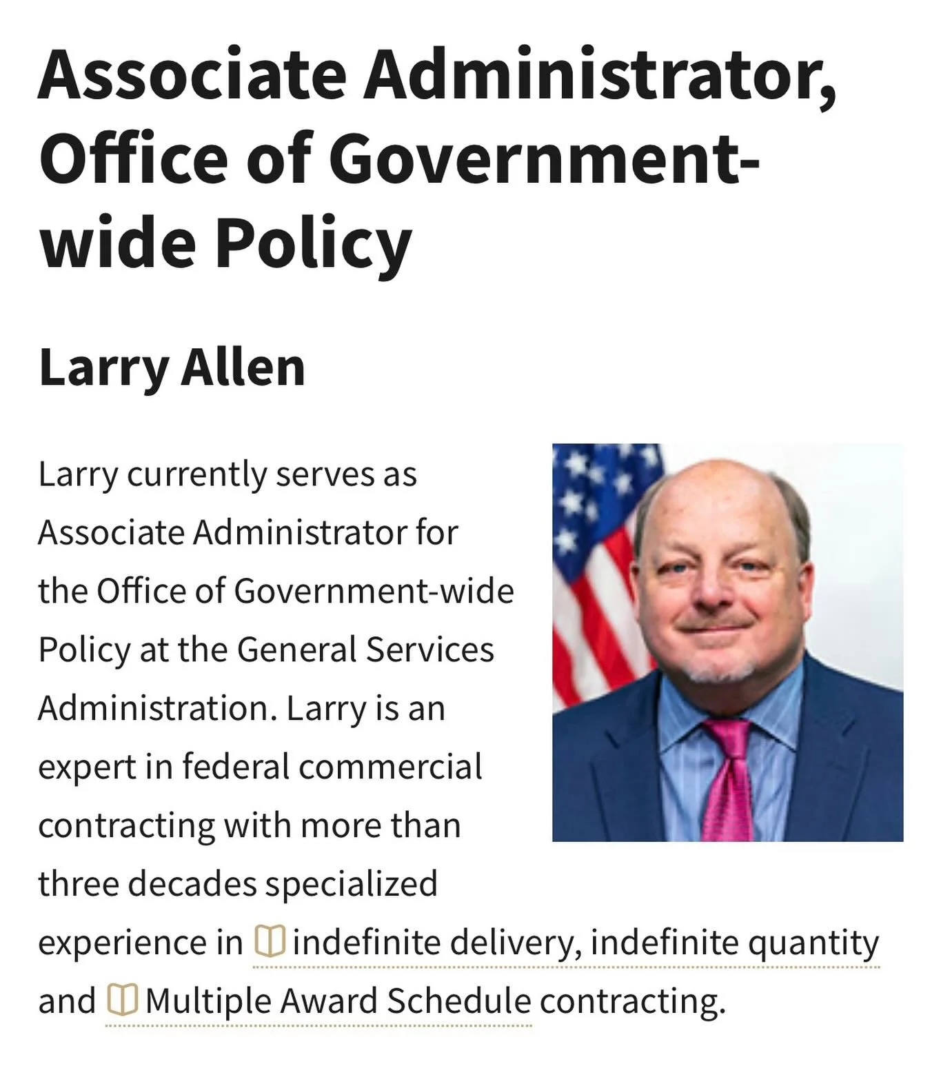 Big news for Fellows&rsquo; Night! 📣

We&rsquo;re excited to welcome Larry Allen (Invited), Associate Administrator of GSA&rsquo;s Office of Government-wide Policy, for a discussion on the revolutionary FAR overhaul.

Join us June 17 at the Arts Clu