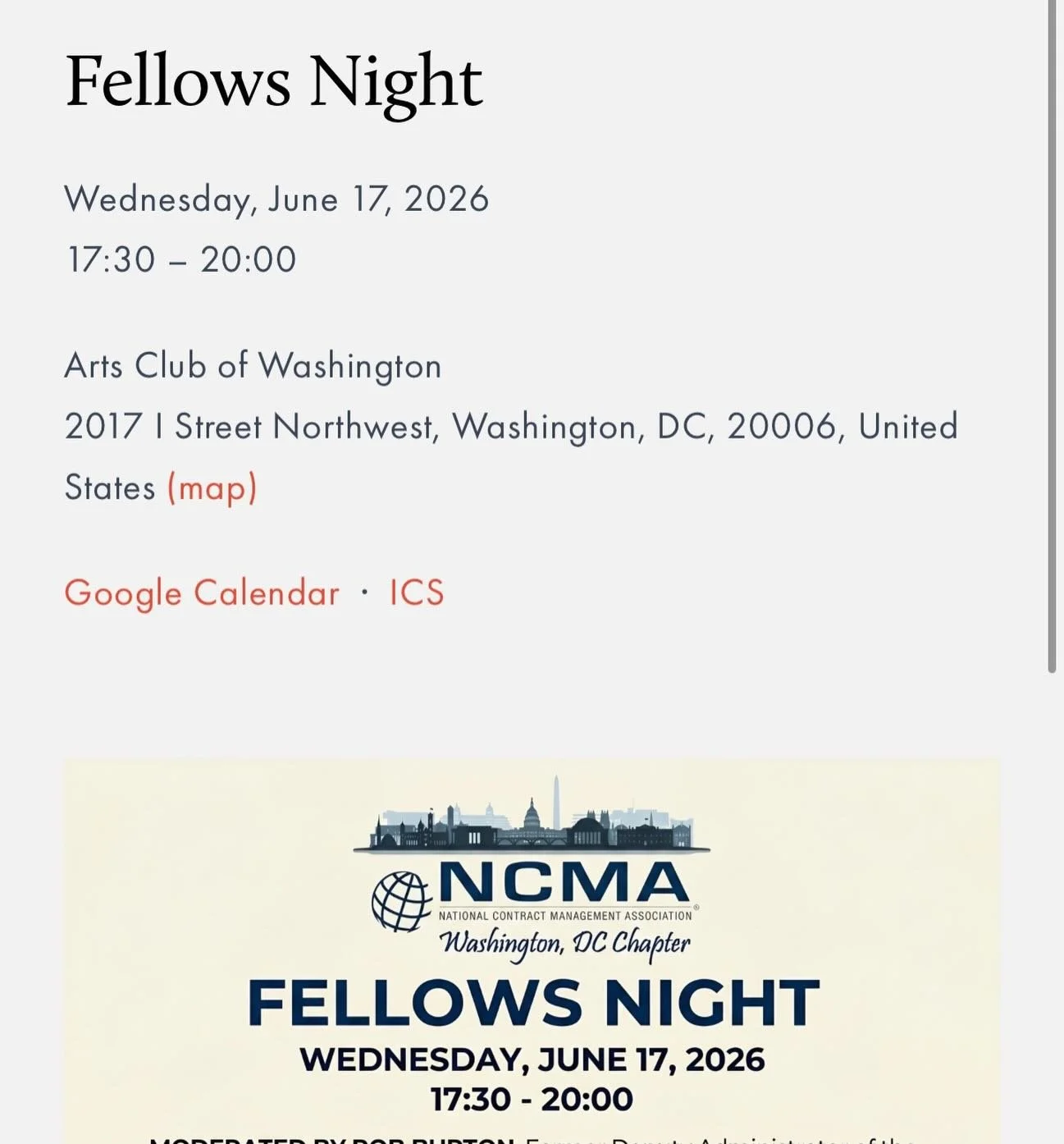 ⏳ One week to go!

Fellows&rsquo; Night is almost here. 

Join us for networking, dinner, and a timely discussion on the FAR overhaul with Larry Allen.

📅 June 17 &bull; 📍Arts Club of Washington