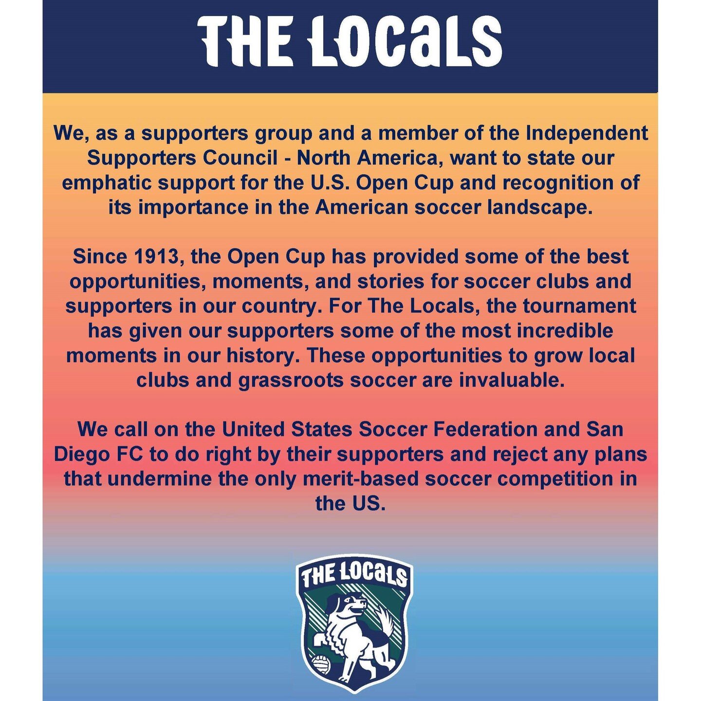 Statement from The Locals #SaveTheOpenCup