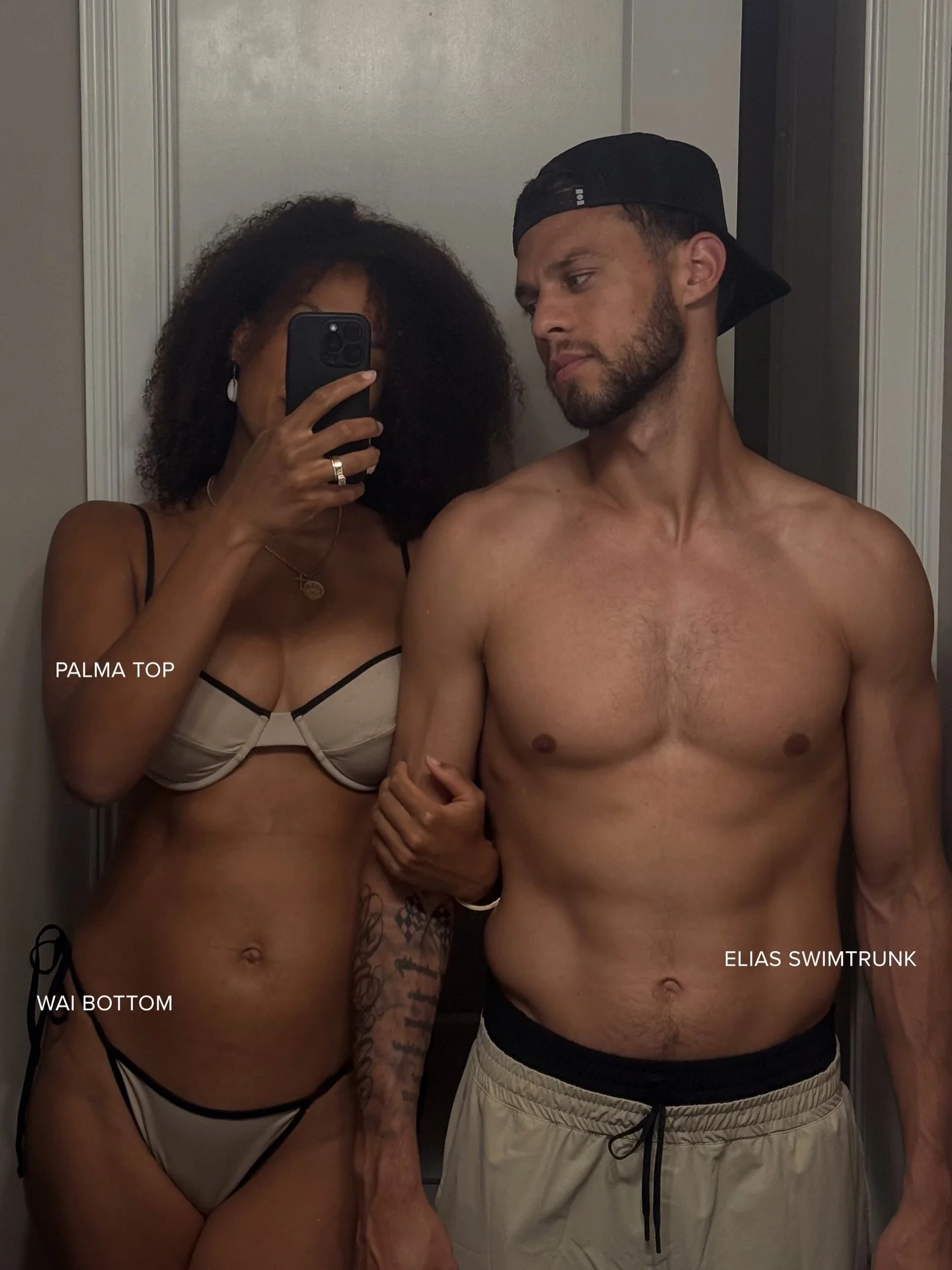 Tell your bfs/fiances/husbands they can officially have an Amini summer too 🥰 Matching sets in our best selling Mosaico + Universe color combo dropping April 27th 🐚🖤