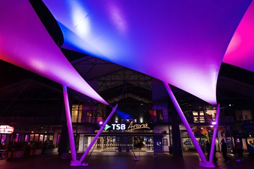 TSB Arena entrance at night