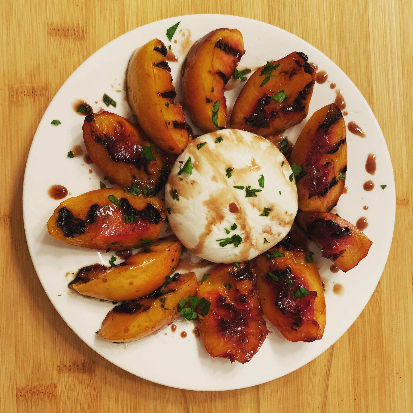 Grilled peaches 🍑 
Burrata 
Balsamic glaze 
#yum
#CookGoodFood