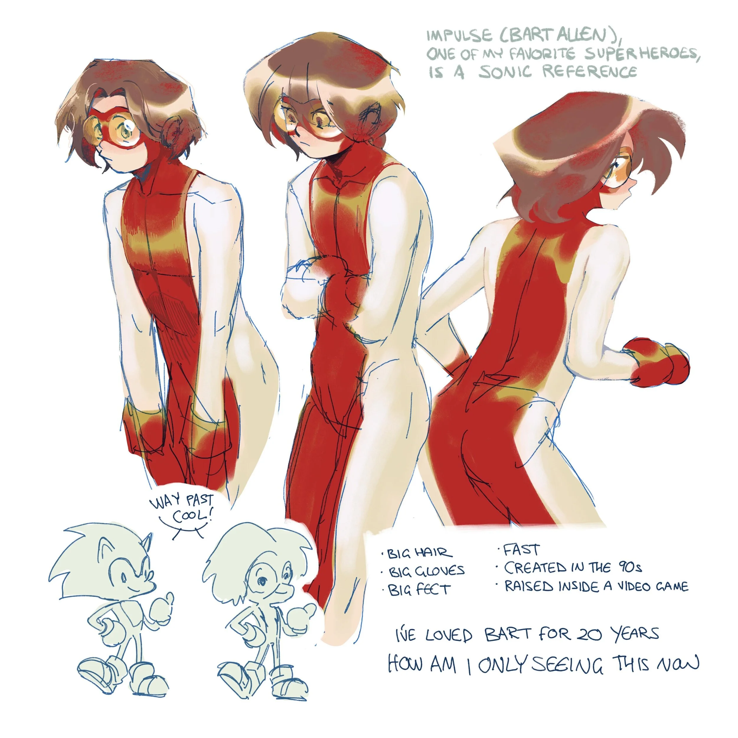 I was drawing Impulse and realized that hes a SONIC THE HEDGEHOG GIJINKA!!! And NOBODY TOLD ME!!!!! #impulse #bartallen #markwaid #dccomics #fanart MARK WAID!! WHEN I CATCH YOU!!!!!!!