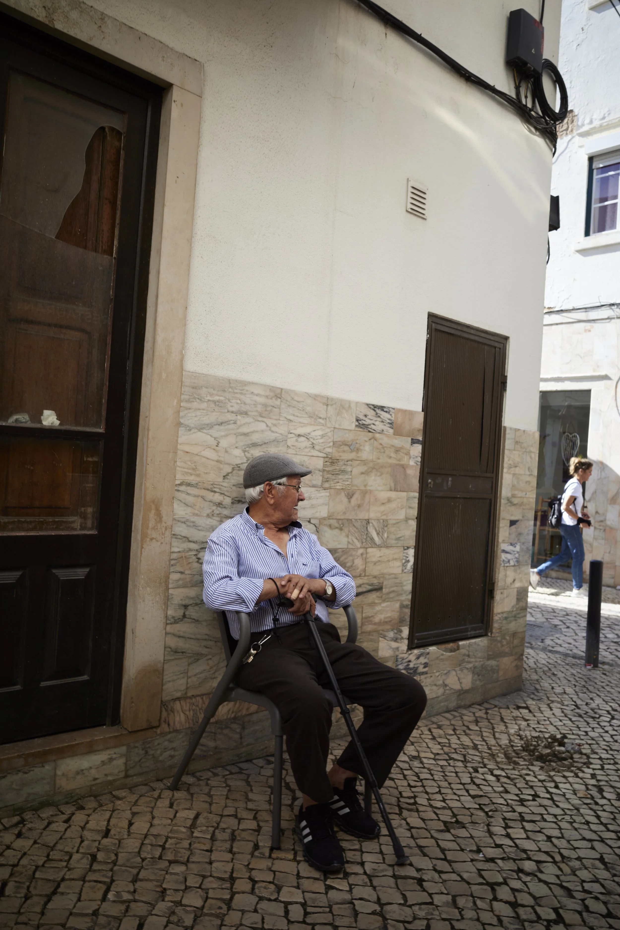 Having a seat in Nazare, Portugal
