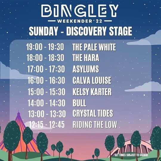 We play @bingleyweekend SUNDAY on the Discovery Stage at 12:15 💀