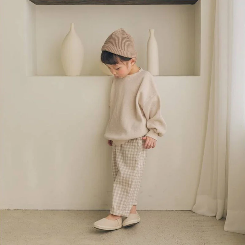 LOOSE FIT CHECK TROUSERS BEIGE/WHITE