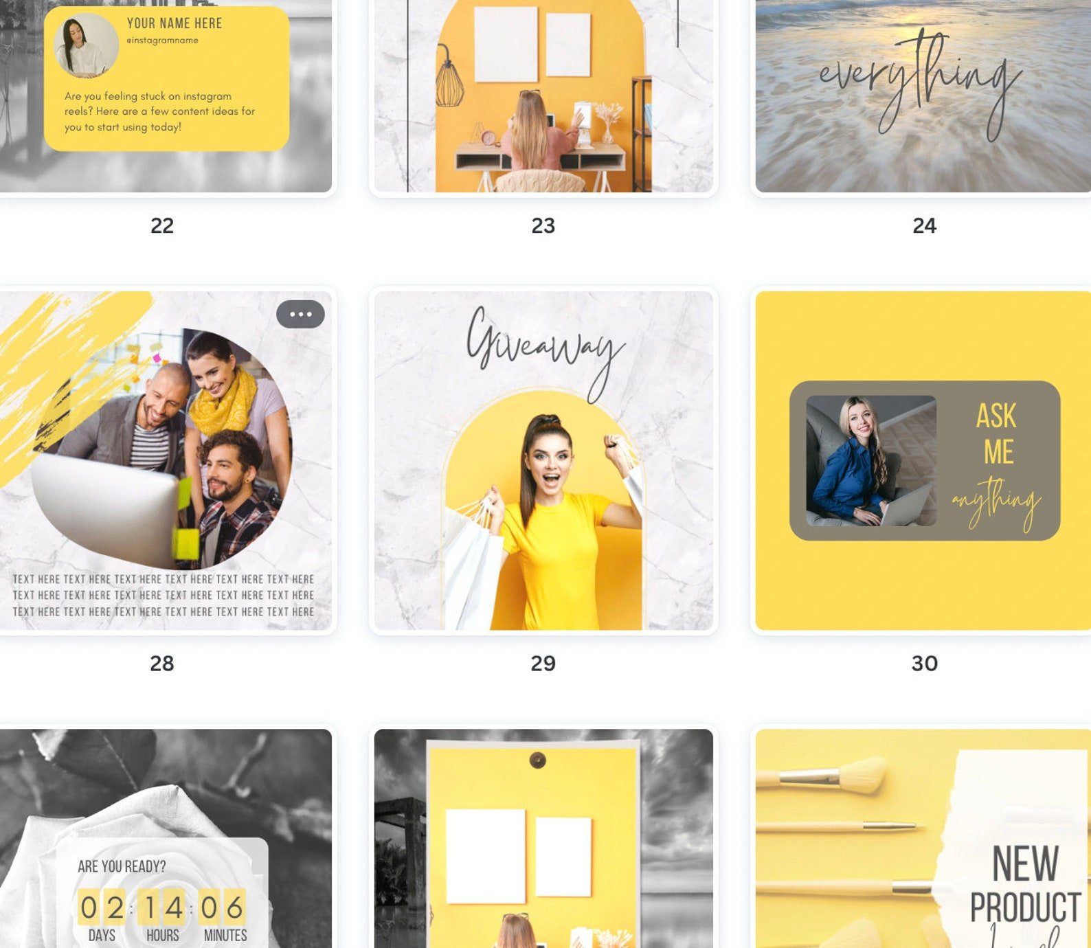 Canva Luxury Social Media Templates | Instagram | Pinterest | Yellow modern templates | Fully editable | 50 templates