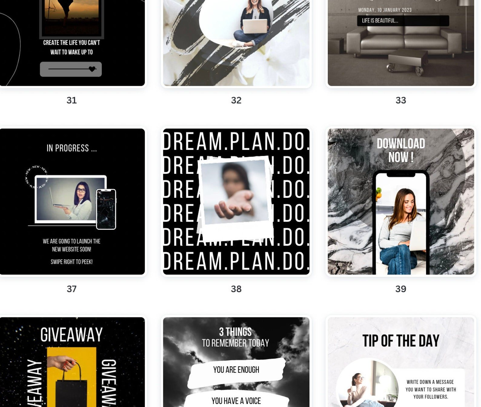 Canva Luxury Social Media Templates | Instagram | Pinterest | Black and white modern templates | Fully editable | 50 templates