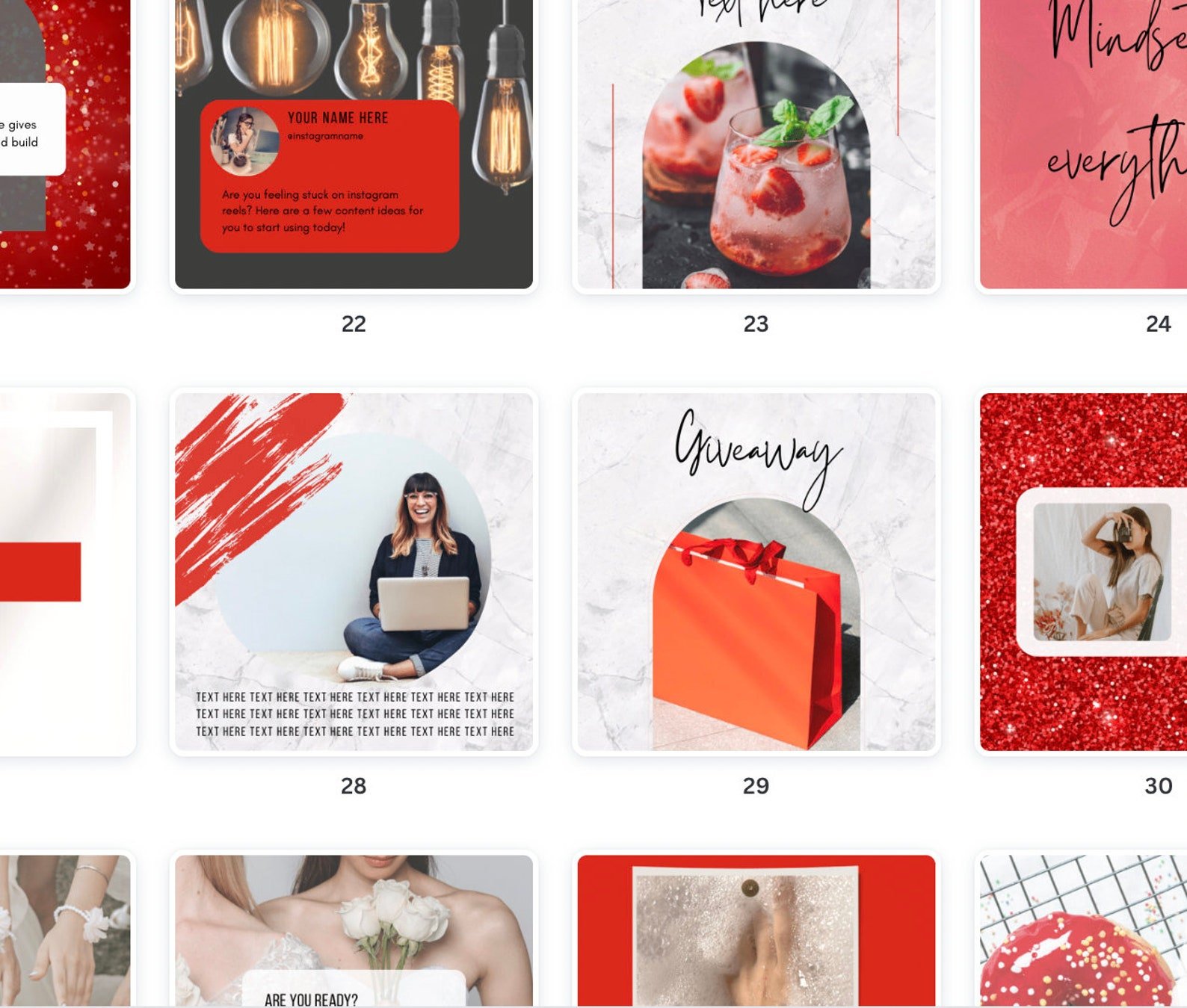 Canva Luxury Social Media Templates | Instagram | Pinterest | Red modern templates | Fully editable | 50 templates