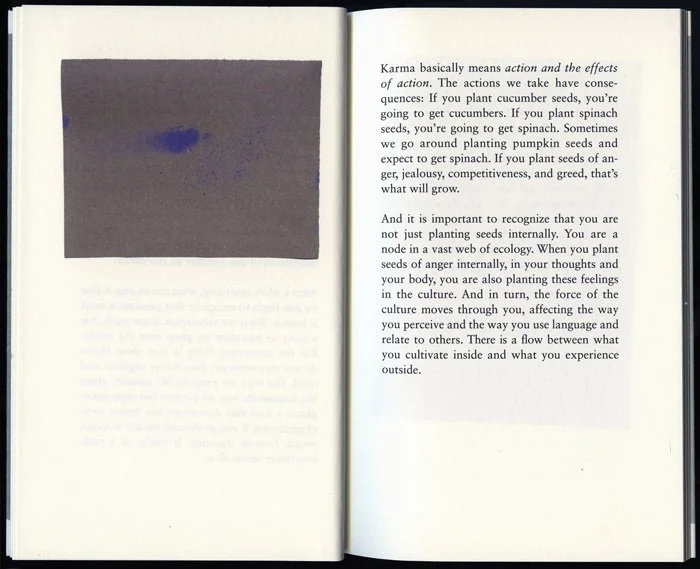 A book opened to reveal a blue and white image within its pages.