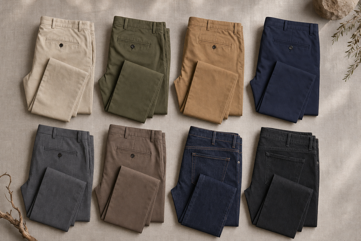 8 pairs of chinos and jeans by Roberto Revilla London Bespoke Tailor