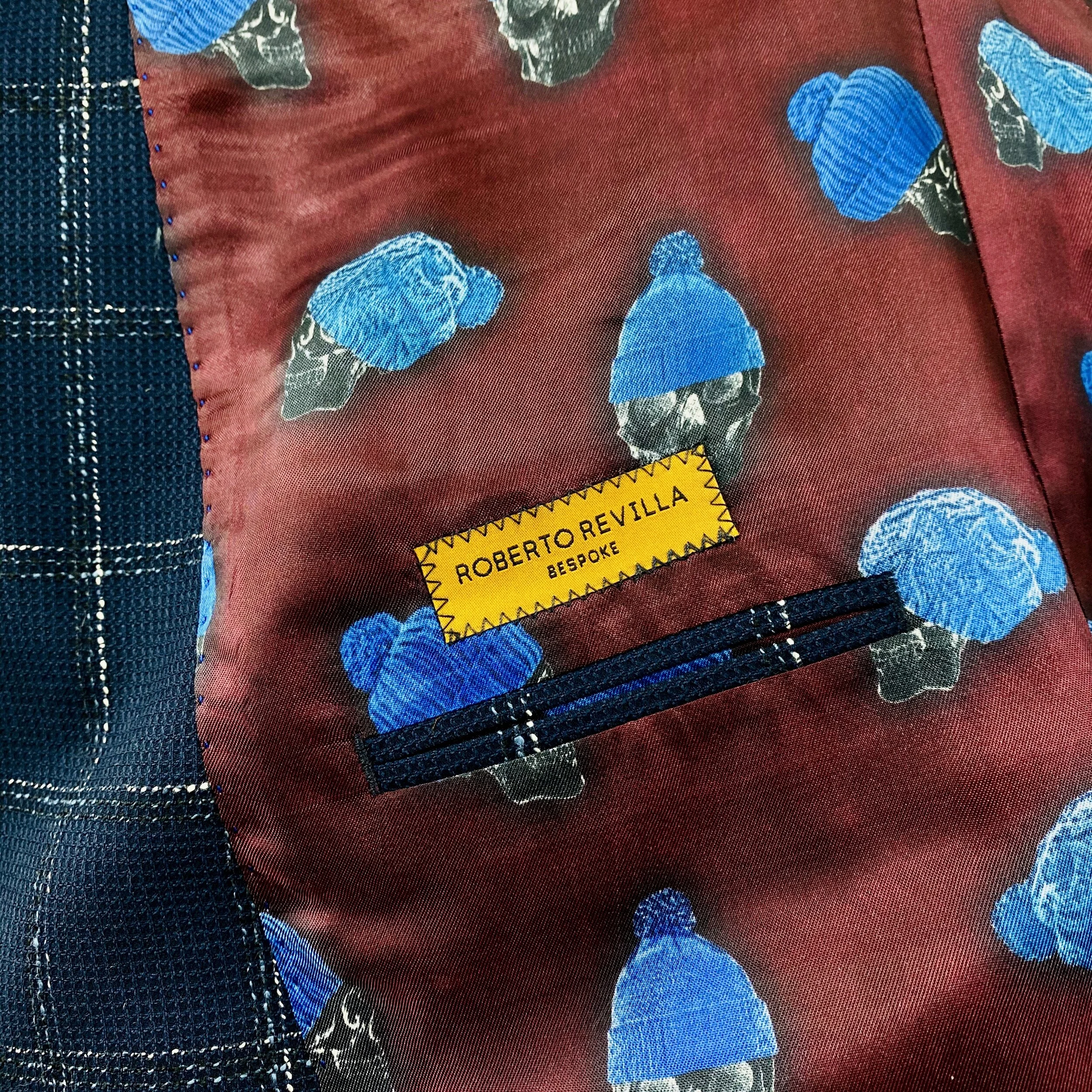Navy Check Bespoke Jacket by Roberto Revilla London, Fabric by Cerrutti, Beanie Skull Lining