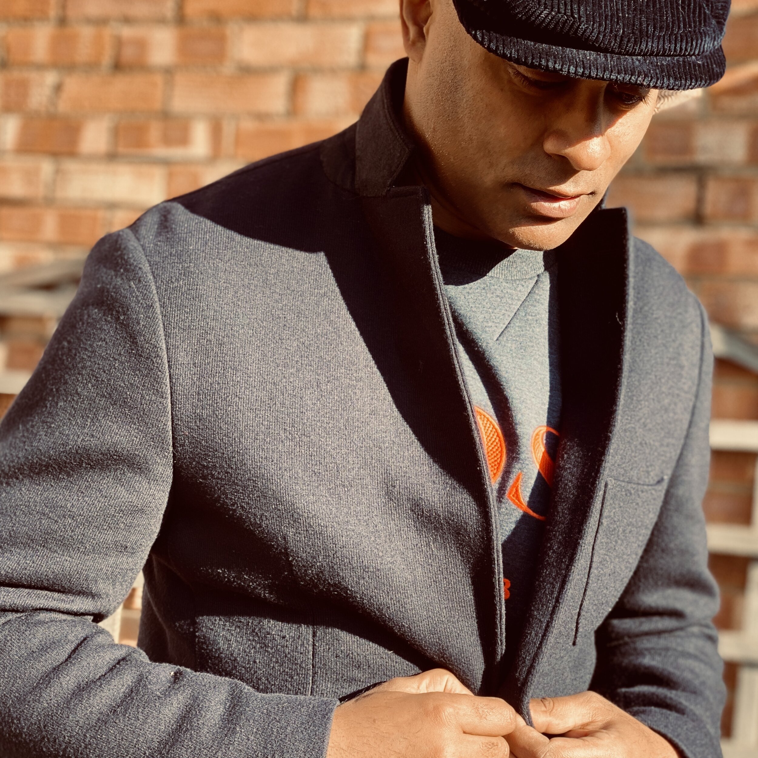 Navy Stretch Hybrid Sweater Jacket by Roberto Revilla London