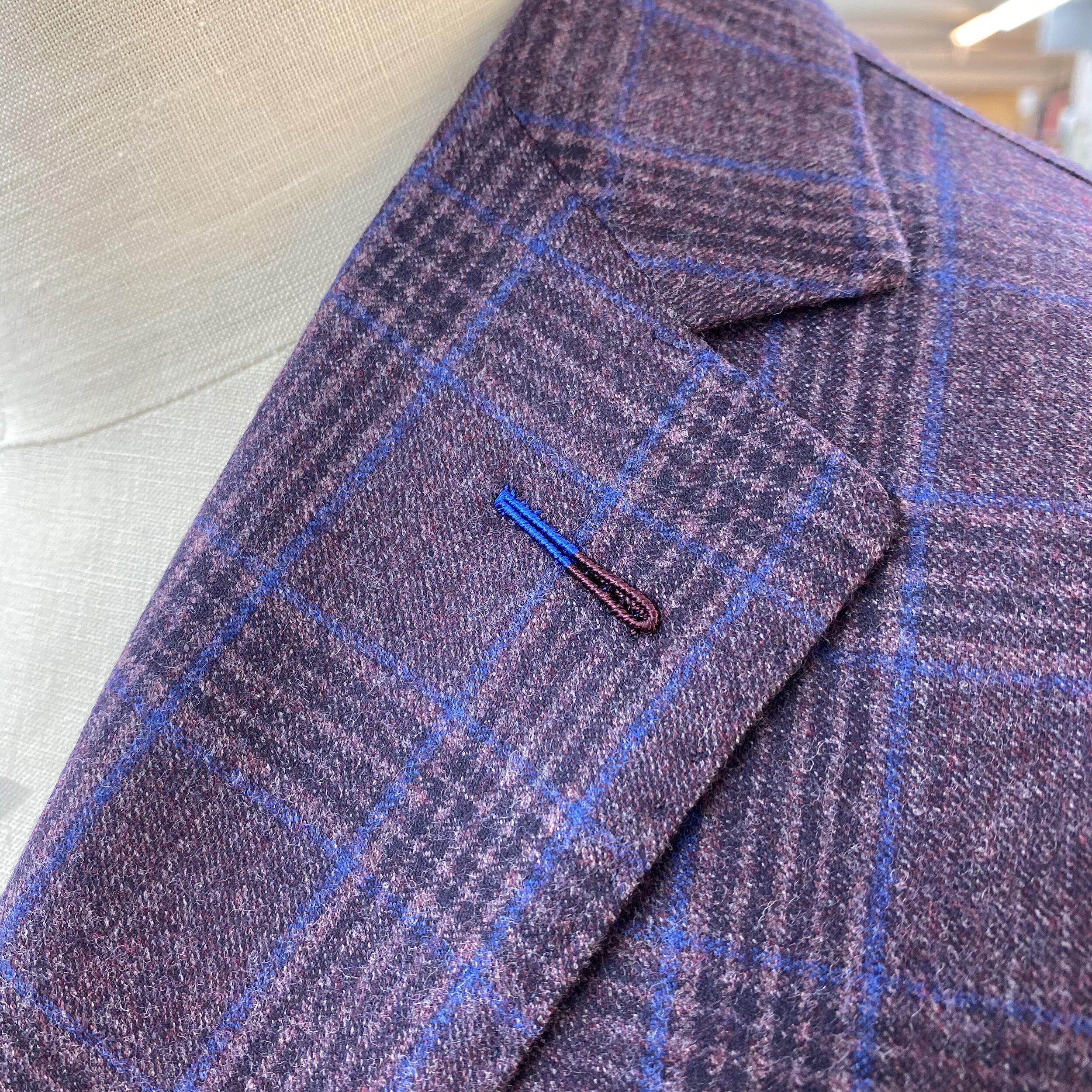 Navy & Burgundy Check Bespoke Jacket by Roberto Revilla London