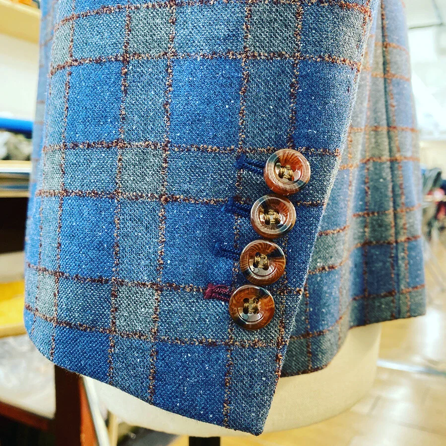 Teal & Burgundy Check Bespoke Jacket by Roberto Revilla London, Fabric by Dormeuil