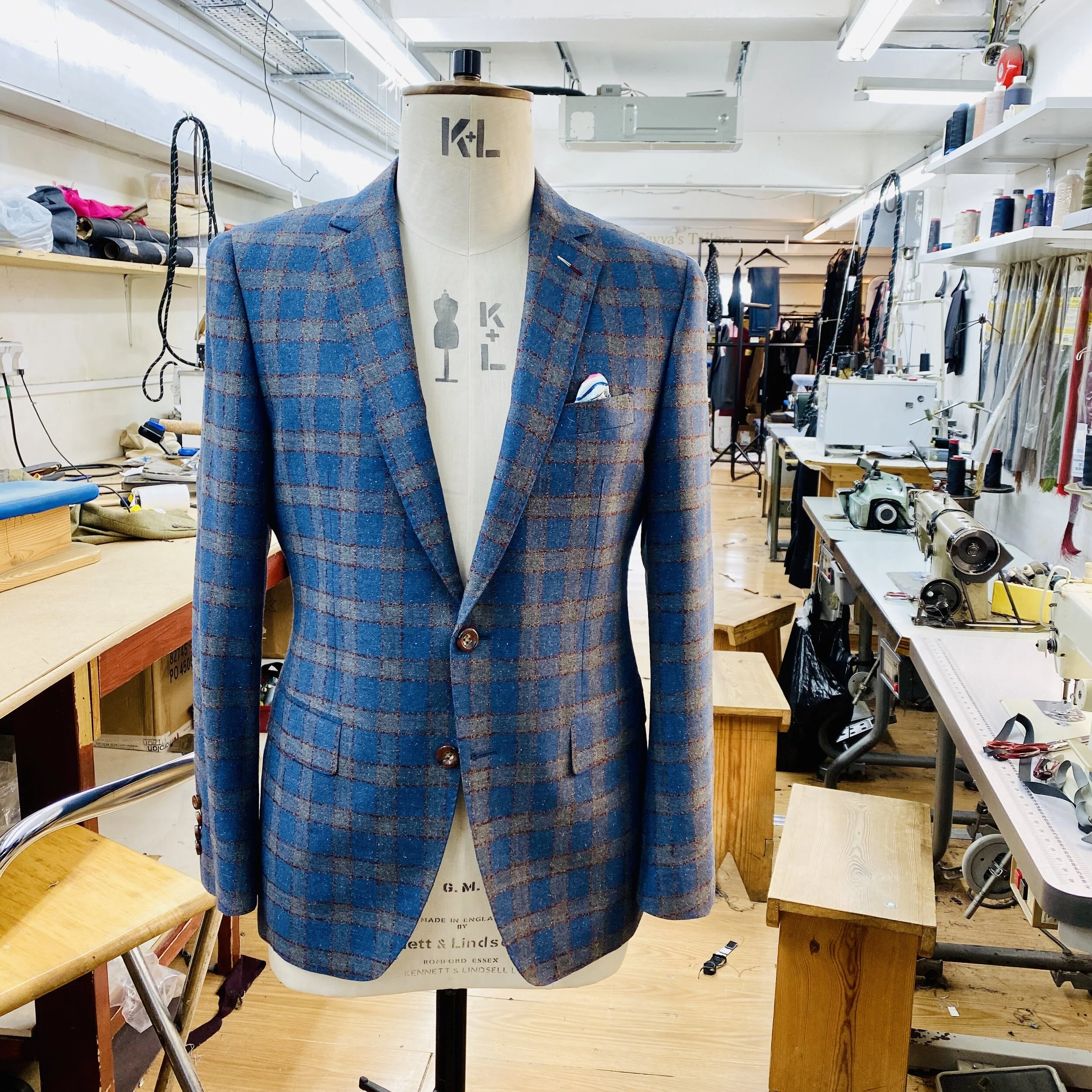 Teal & Burgundy Check Bespoke Jacket by Roberto Revilla London, Fabric by Dormeuil