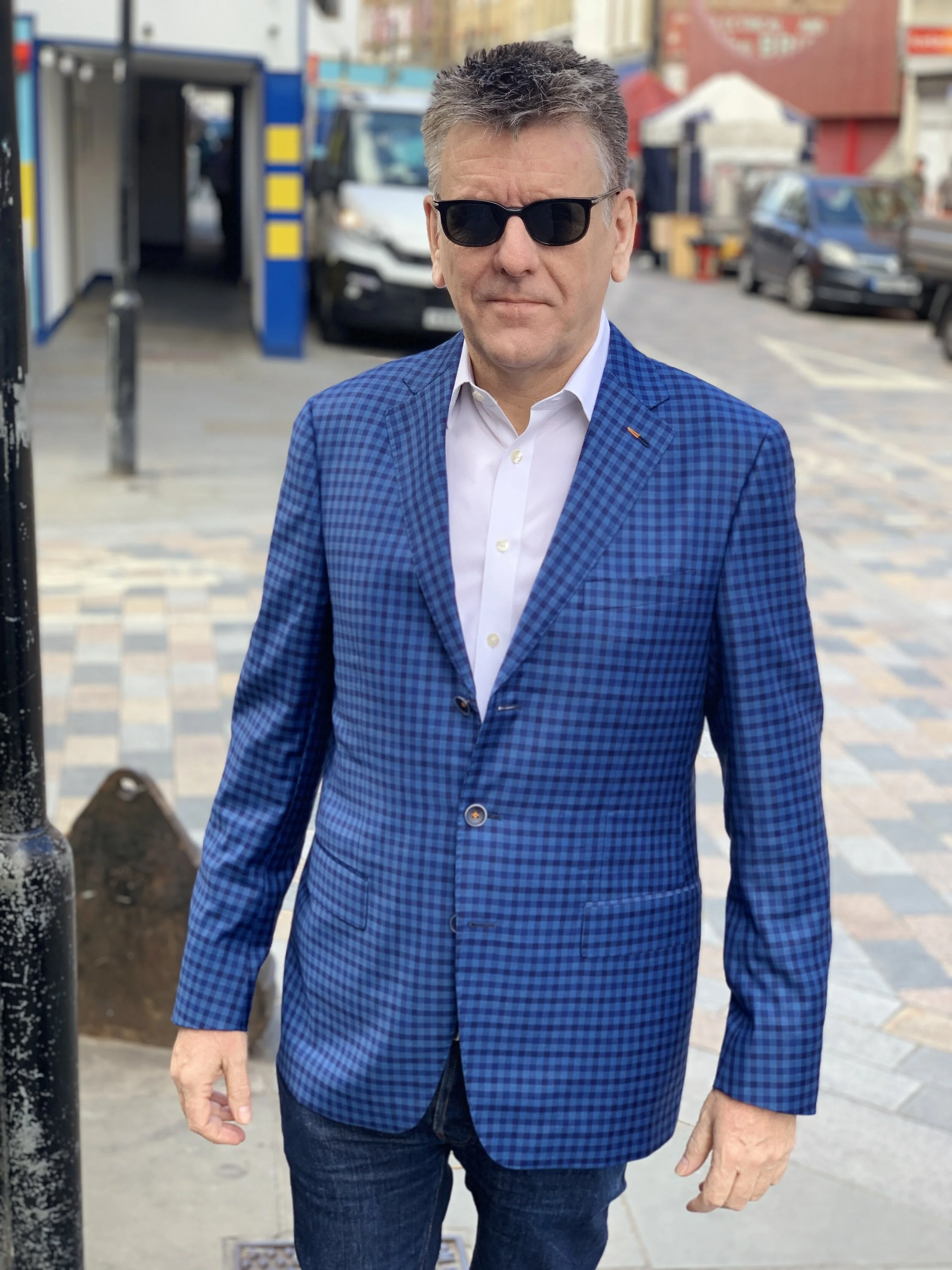 Blue and Navy Check Bespoke Jacket by Roberto Revilla London