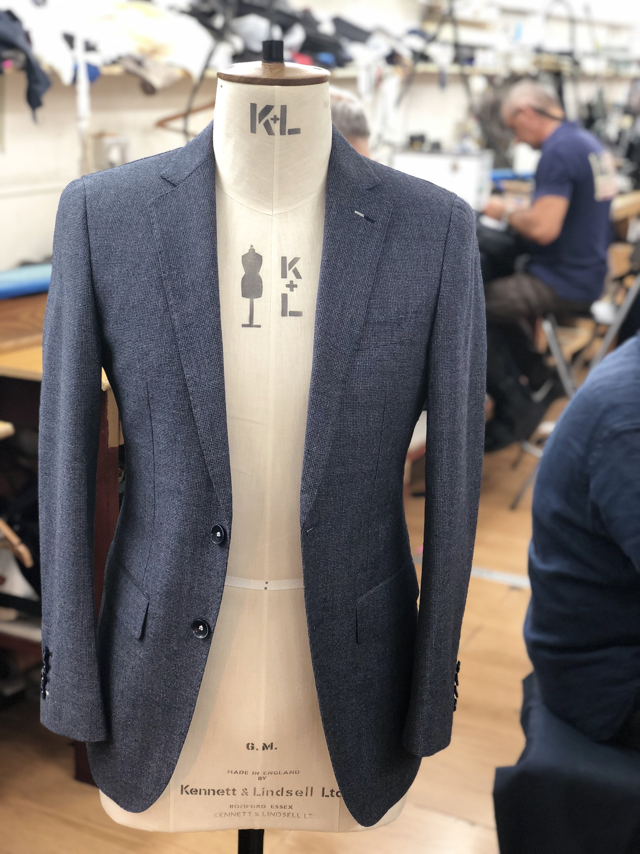 Blue Grey Puppytooth Check Flannel Bespoke Jacket by Roberto Revilla London, Fabric by Reda of Italy