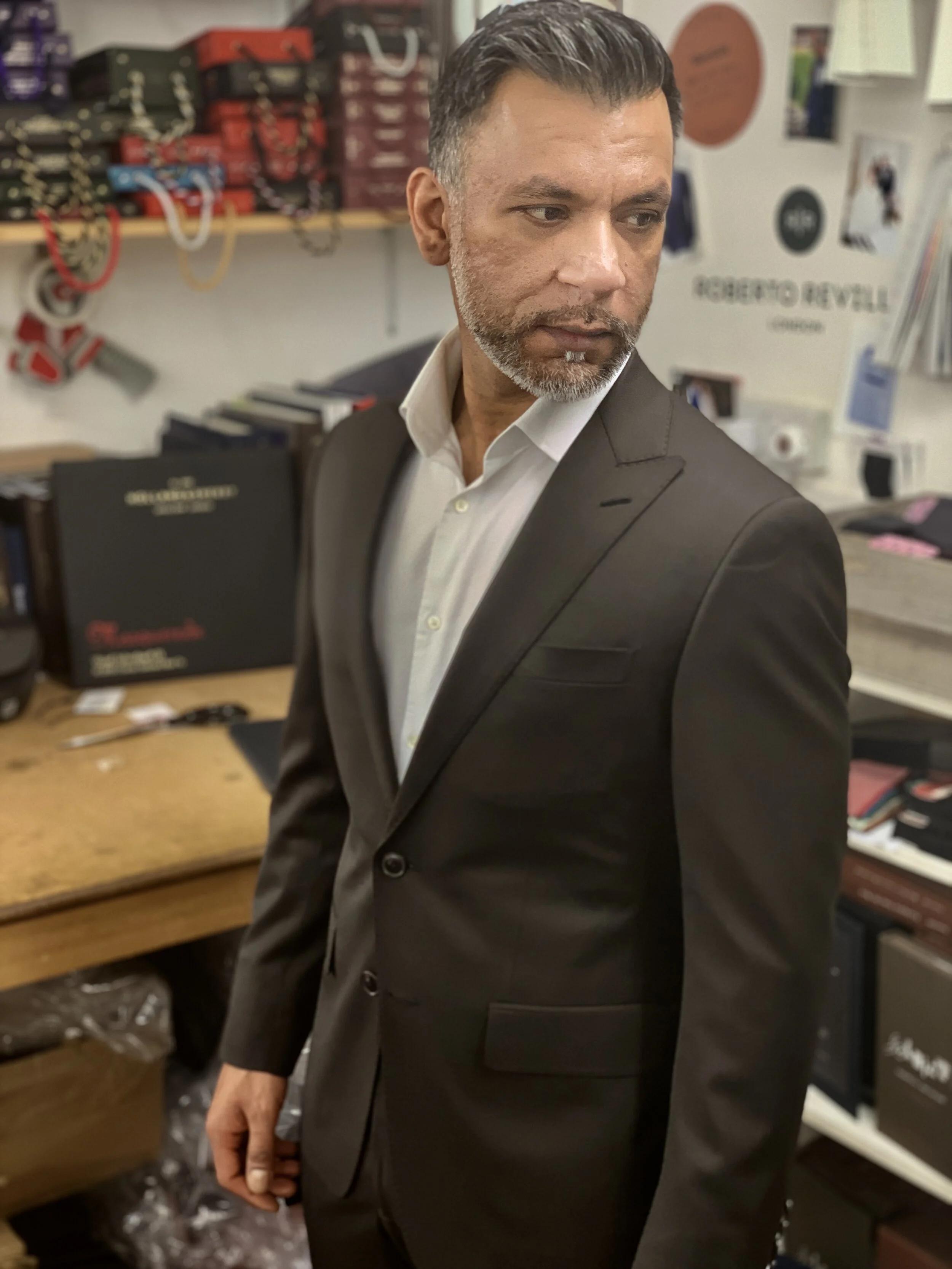 Charcoal Brown Bespoke Suit by Roberto Revilla London for Rakesh Davda