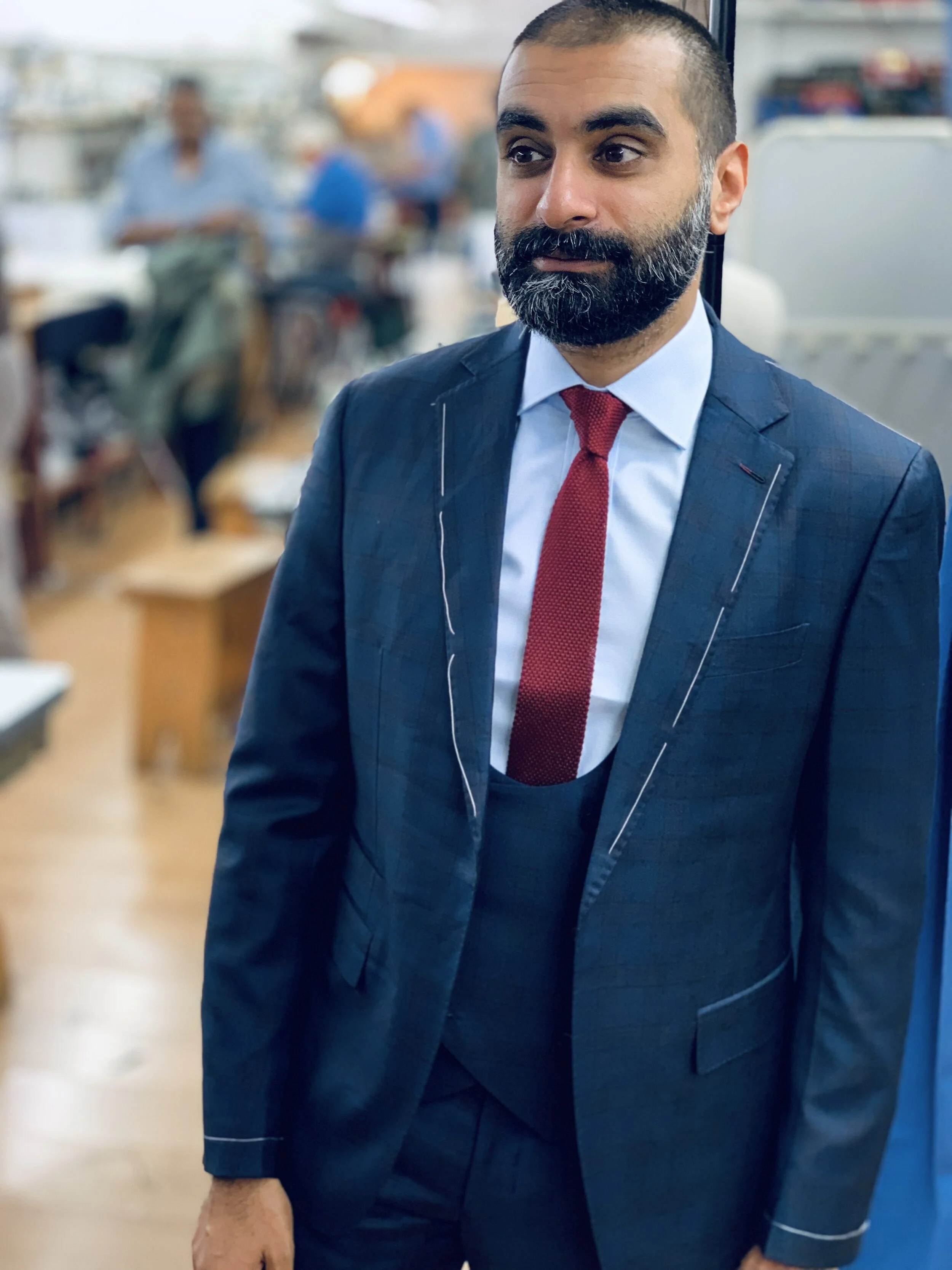 Tez Ilyas, Comedian, Actor and Writer. The Tez O'Clock Show on Channel 4, TEZ Talks and Man Like Mobeen on BBC Three.  Three piece bespoke suit by Roberto Revilla London